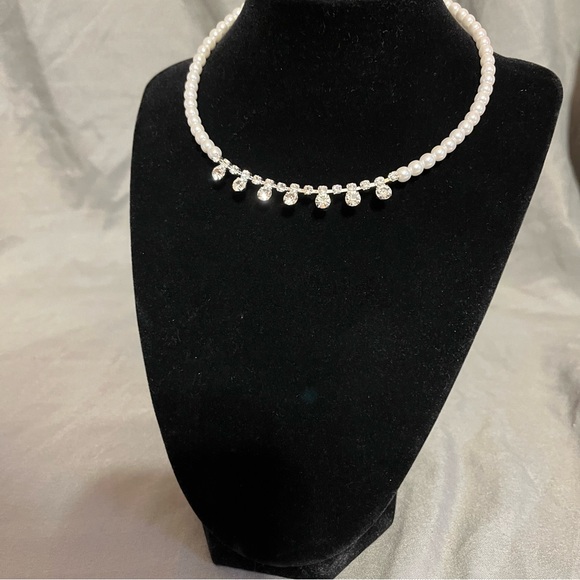 Prom/Special Occasion Necklace, Pearl and Rhinestones - Picture 3 of 10